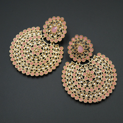 Writi Baby Pink & Gold Polki Stone Earrings - Gold