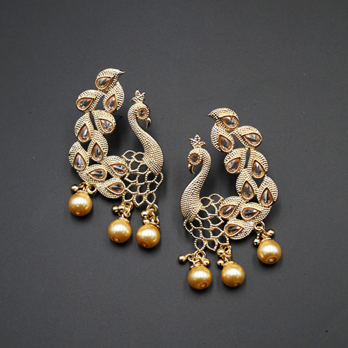 Kiu Gold Polki Stone Peacock Earrings - Gold