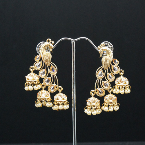 Pama Gold Polki Stone Peacock Earrings - Gold