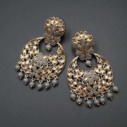 Jian Grey & Gold Stone Earrings - Antique Gold