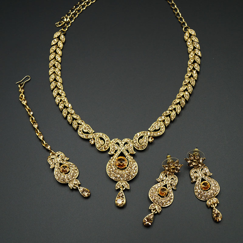 Reyi Gold Diamante Necklace Set - Gold