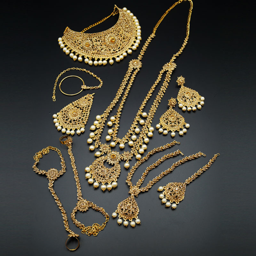 Vaju Gold Diamante & Pearl Bridal Set - Gold