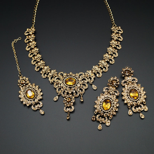Lavo Gold Diamante Necklace Set - Antique Gold