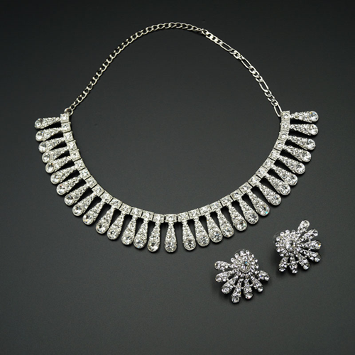 Zil White Diamante Necklace Set - Silver
