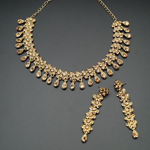 Elsi Gold Diamante Necklace Set - Gold