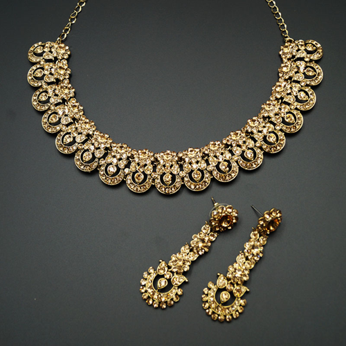 Vari Gold Diamante Necklace Set - Gold