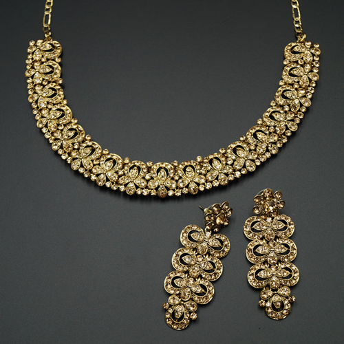Calvo helado Visible Hai Gold Diamante Necklace Set - Gold| Indian Jewellery Online | Asian  Jewellery UK | Bling For You