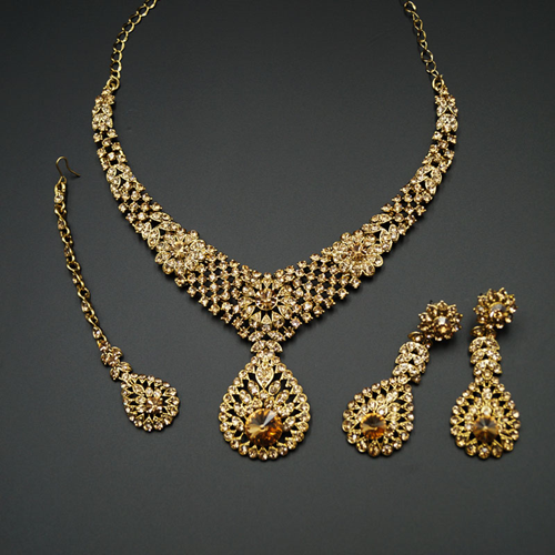 Rea Gold Diamante Necklace Set - Gold