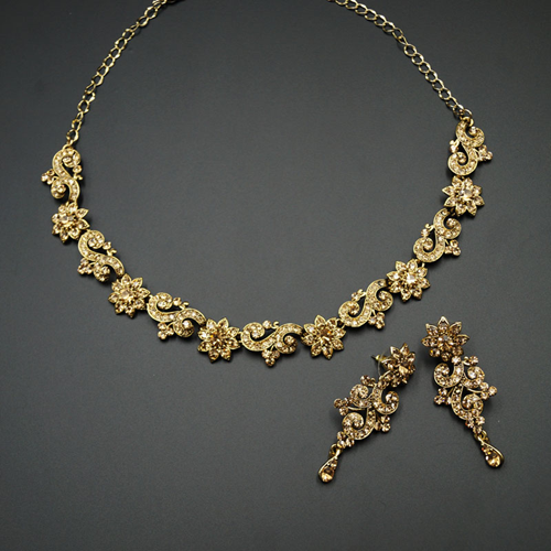 Pana Gold Diamante Necklace Set - Gold
