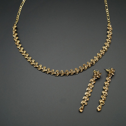 Nata Gold Diamante Necklace Set - Gold| Indian Jewellery Online | Asian ...