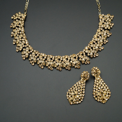 Habi Gold Diamante Necklace Set - Gold