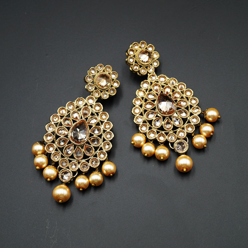 Ira Gold Polki Stone and Pearl Earring - Antique Gold