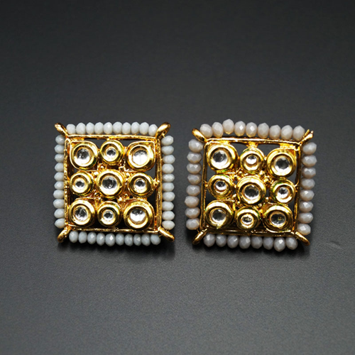 Gaya Grey Bead/Kundan Stone Earrings - Gold