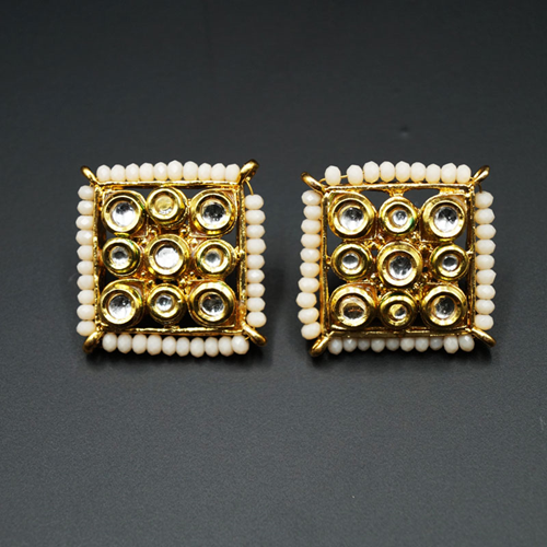 Gaya Nude Bead/Kundan Stone Earrings - Gold