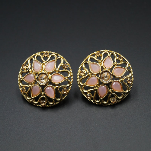 Nadi Peach & Gold Stone Earrings - Antique Gold