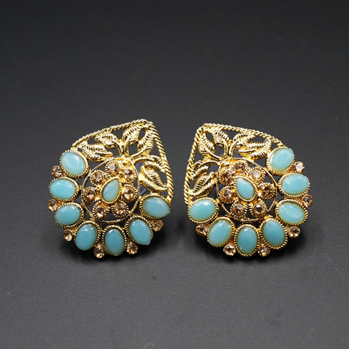Daki Sky Blue & Gold Stone Earrings - Antique Gold