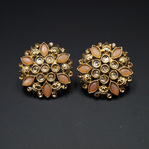 Ail Pink & Gold Stone Earrings - Antique Gold