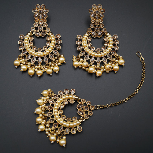 Alka- Gold Polki Earring Tikka Set - Antique Gold