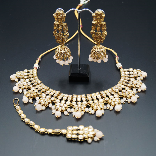 Chameli Gold Kundan/ Baby Pink Necklace Set - Antique Gold