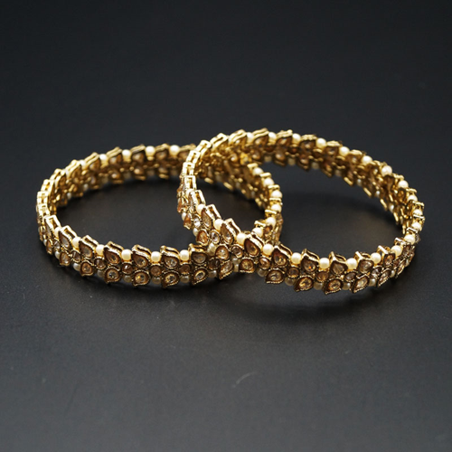 Neeja- Gold Polki Stone Kharas/White Small Pearls -Antique Gold