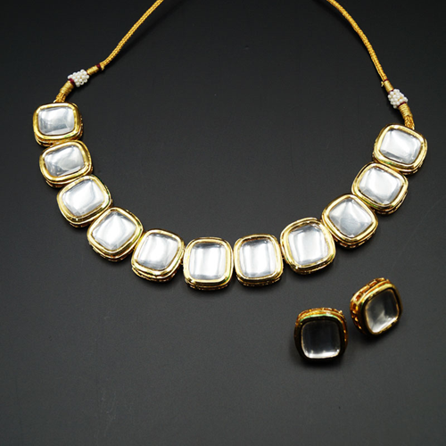 Pahi White Kundan Necklace Set - Gold