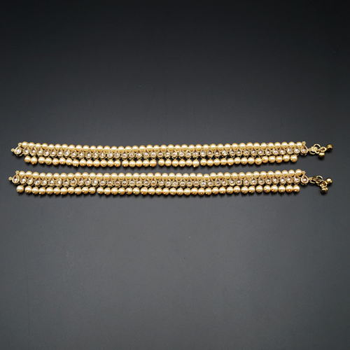Elka- Gold Polki Payals & Champagne Pearls- Antique Gold