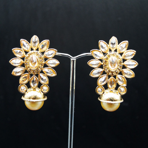 Yanti - Gold Polki Stone Earrings - Gold
