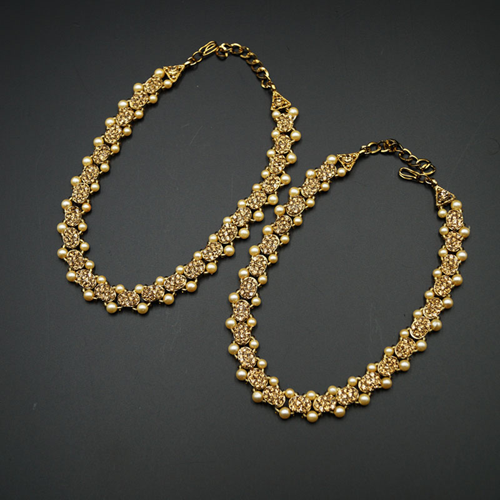 Feba Gold Diamante Payals - Antique Gold
