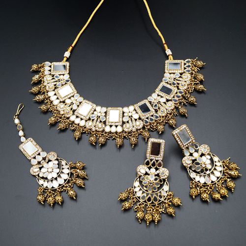 Warhi White Mirror Necklace Set - Antique Gold