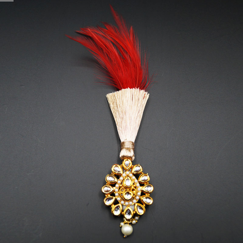 Kiaan - White Kundan Stone Kalgi - Gold