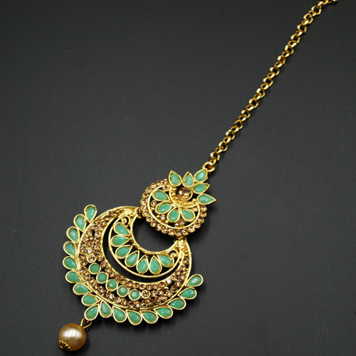 Elva-Gold/ Mint Polki StoneTikka- Gold