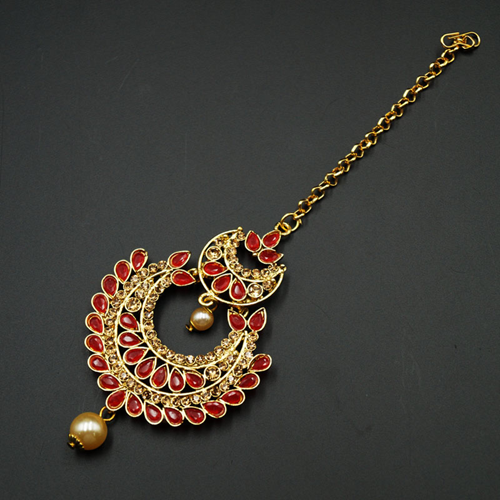 Gigi-Gold/Red Polki StoneTikka- Gold