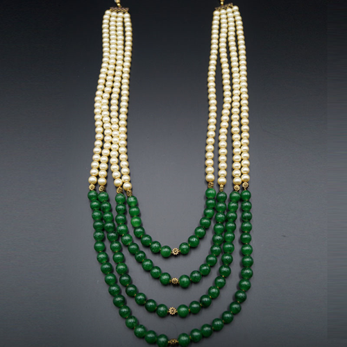 Aakav -Champagne Pearl/Green Beads Groom Sherwani Haar - Gold