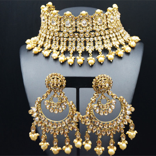 Aiwa - Gold Polki Choker Necklace Set - Antique Gold
