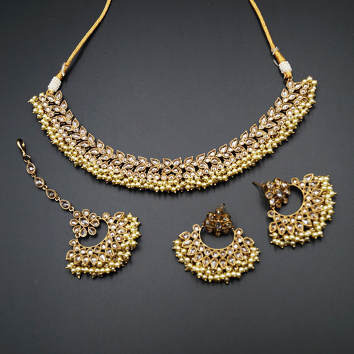 Fara Gold Polki  Necklace Set - Antique Gold
