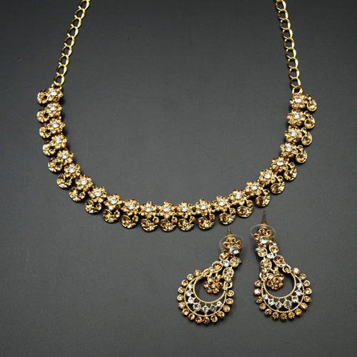 Xamal - Gold /White Diamante Necklace Set - Gold