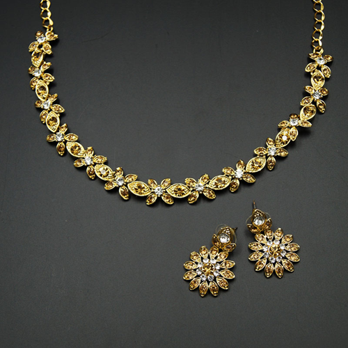 Odika - Gold /White Diamante Necklace Set - Gold