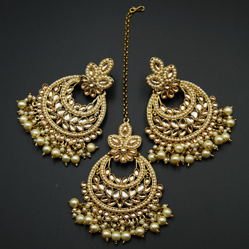 Utsa- Gold  Kundan Stone Earring Tikka Set - Gold