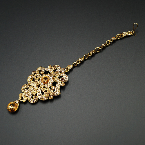 Qia Gold Diamante Stone Tikka - Antique Gold