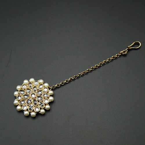 Hai white Polki Stone Tikka - Antique Gold