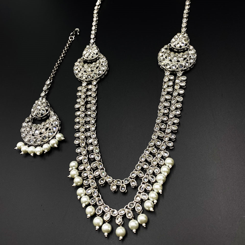 Zana White Polki Stone Rani Haar Set - Silver | Indian Jewellery Online ...