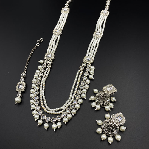 Yaja White Polki Stone Rani Haar Set - Silver