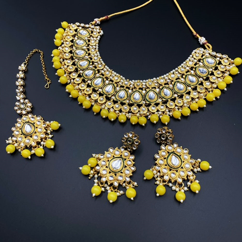 Zara Kundan Yellow Necklace Set Gold Indian Jewellery Online