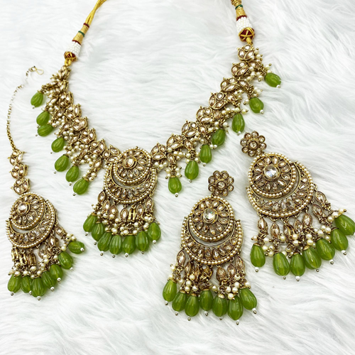 Pivi Polki Olive Necklace Set - Antique Gold