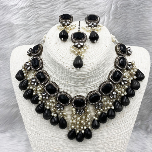 Kina Black Necklace Set - Gun Metal