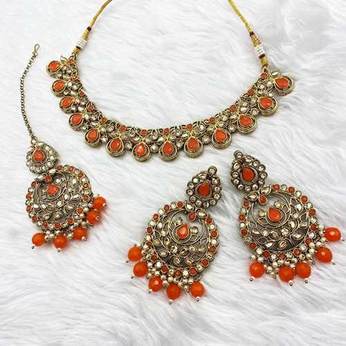 Sim Orange Necklace Set - Antique Gold