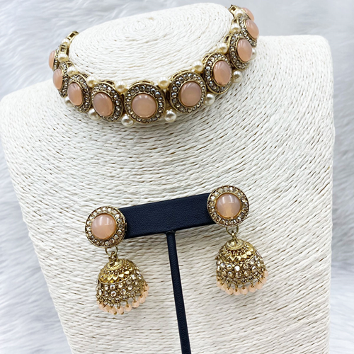Yami Peach Choker Necklace Set - Gold