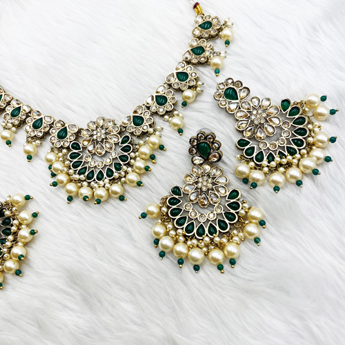 Vian Green Necklace Set - Antique Gold
