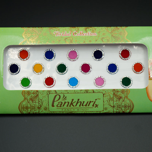 Pankhuri - Velvet Multi Pack of Round White Diamante Dot Bindi-11mm