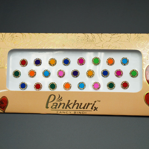  Pankhuri - Velvet Multi Pack of Round Gold Diamante Dot Bindi-8mm
